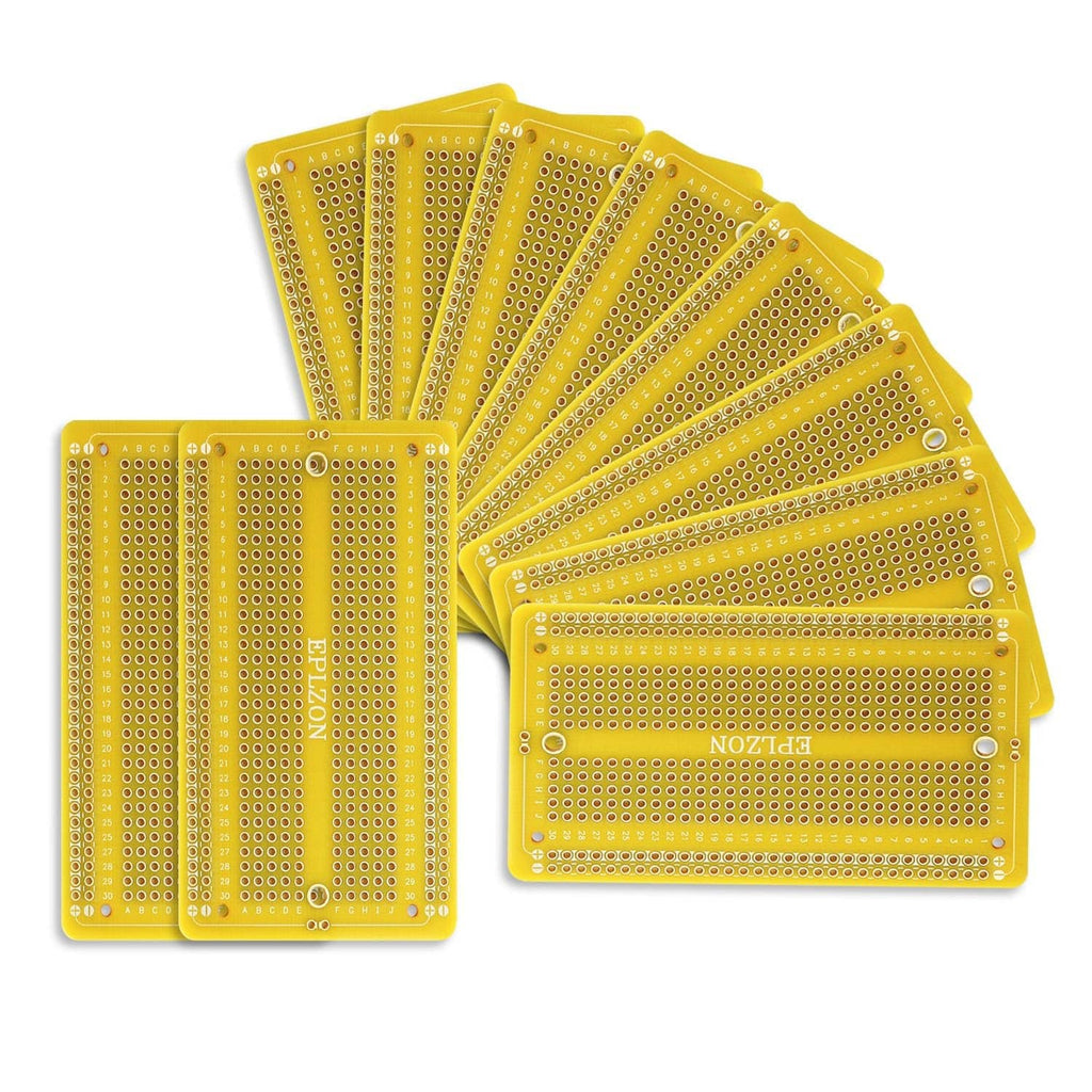 Gold-plated solderable breadboard PCB boards, 10-piece set, yellow with pin holes