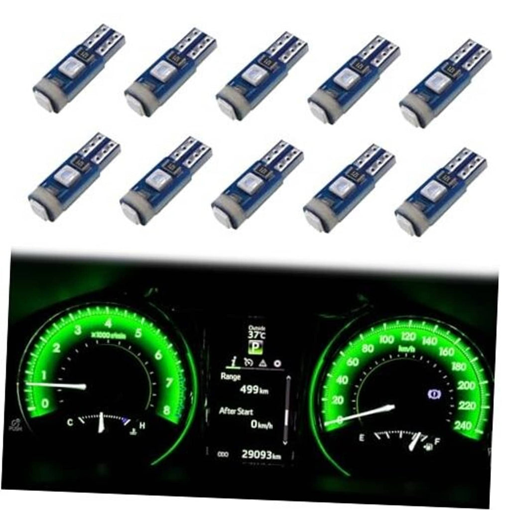 Set of 12 T5 LED instrument bulbs with blue boards and white LED chips.