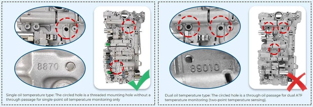 Transmission valve body close-up with highlighted sensor areas on metal plate