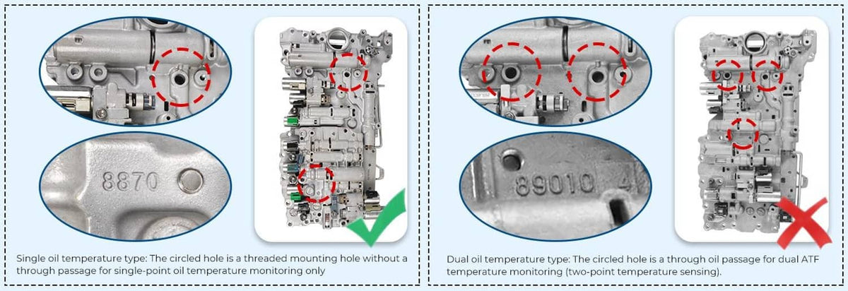 Transmission valve body close-up with highlighted sensor areas on metal plate