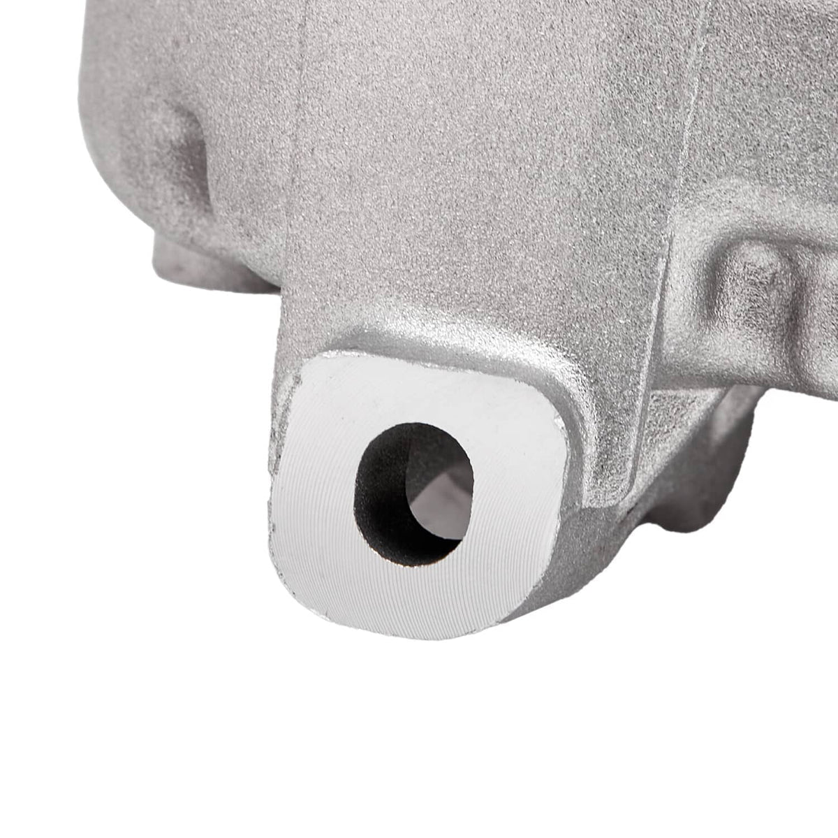 A/C compressor clutch mounting hole on silver metal housing