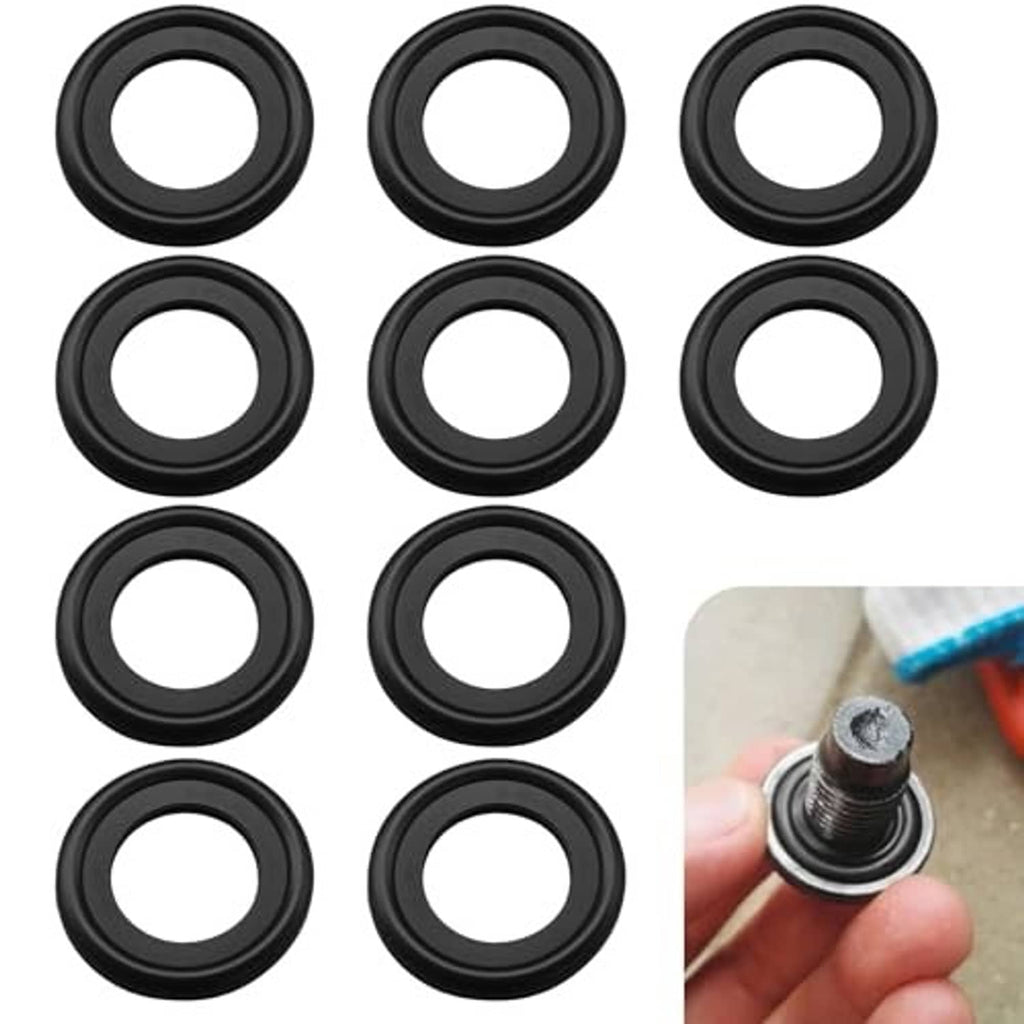 Black rubber oil drain plug gasket washers, multiple round seals
