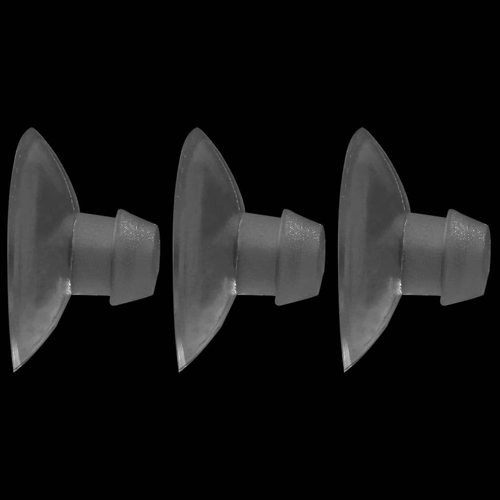Close-up of three transparent suction cups with suction pads