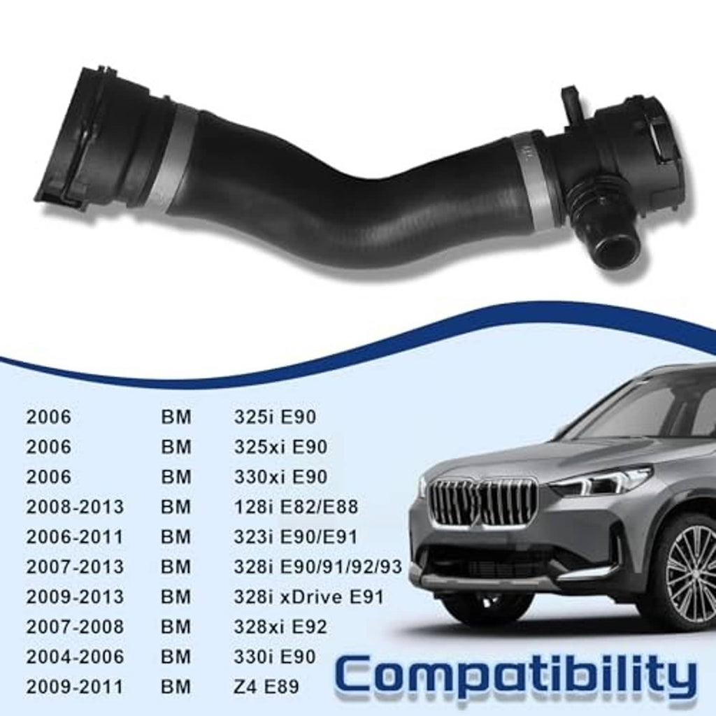U-shaped black coolant hose with silver sleeve band and molded end fittings