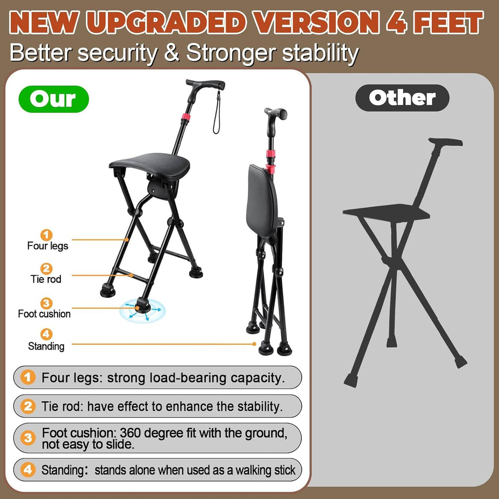 Upgraded four-legged cane chair, black frame, dark grey seat, red accent