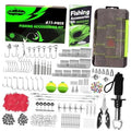 Fishing accessories kit with tackle box, 411-piece set of hooks, weights and tools
