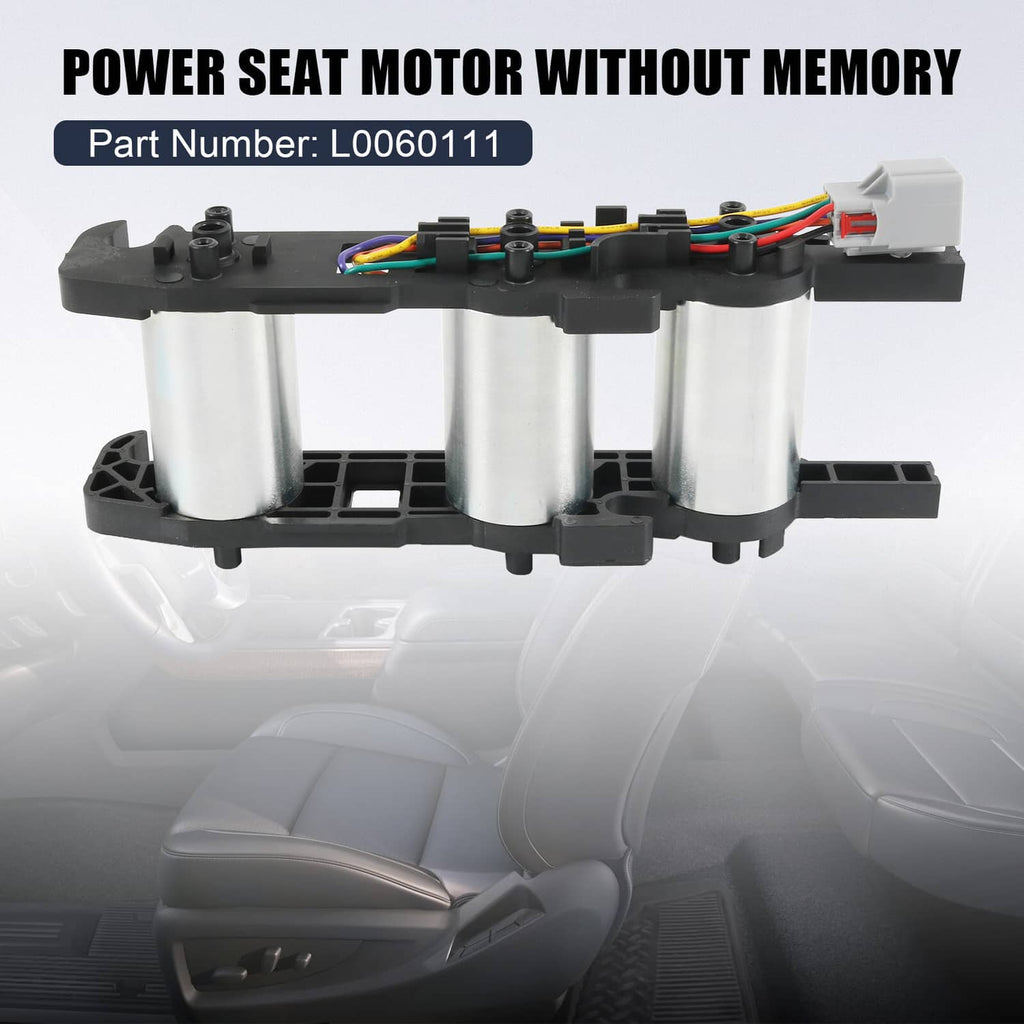 Power seat motor (no memory): black housing with four silver cylinders and plug connector