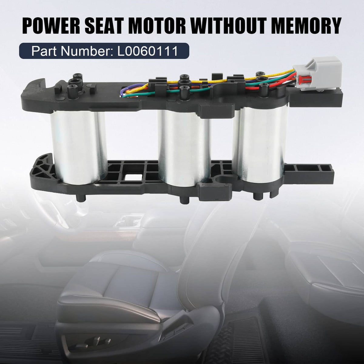 Power seat motor (no memory): black housing with four silver cylinders and plug connector