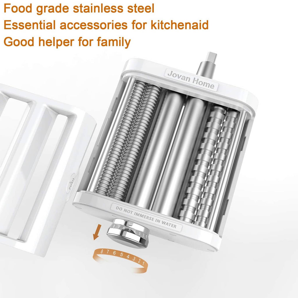 White attachment with stainless steel rollers and spiral cutter drums