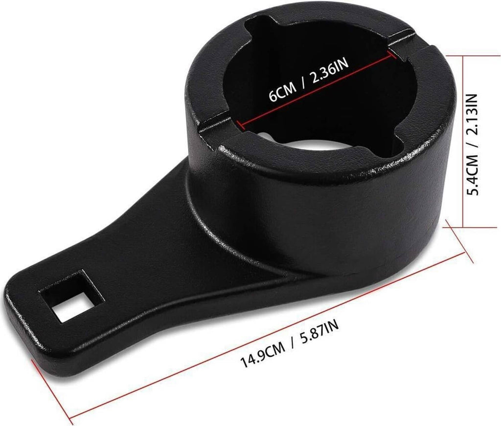 Black crankshaft holding tool with large circular socket and side mounting notch
