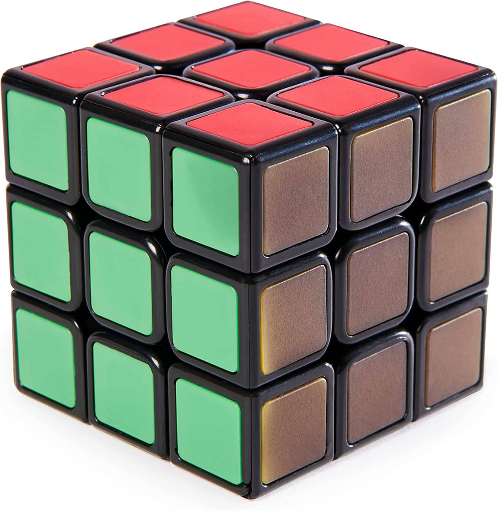 3x3 puzzle cube with glossy black frame, red and green tiles