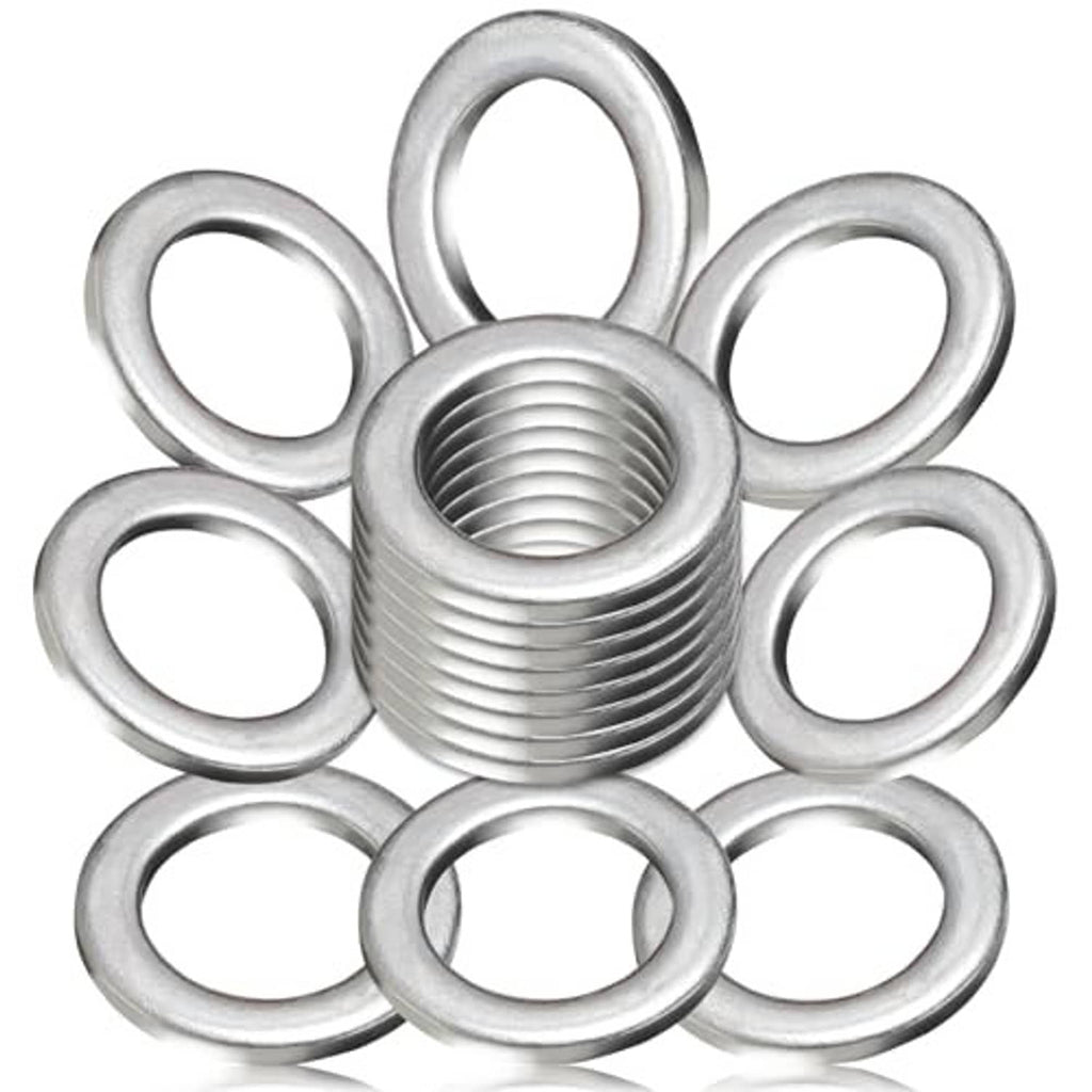 Oil drain plug gasket washers set, silver metal rings with center threaded insert