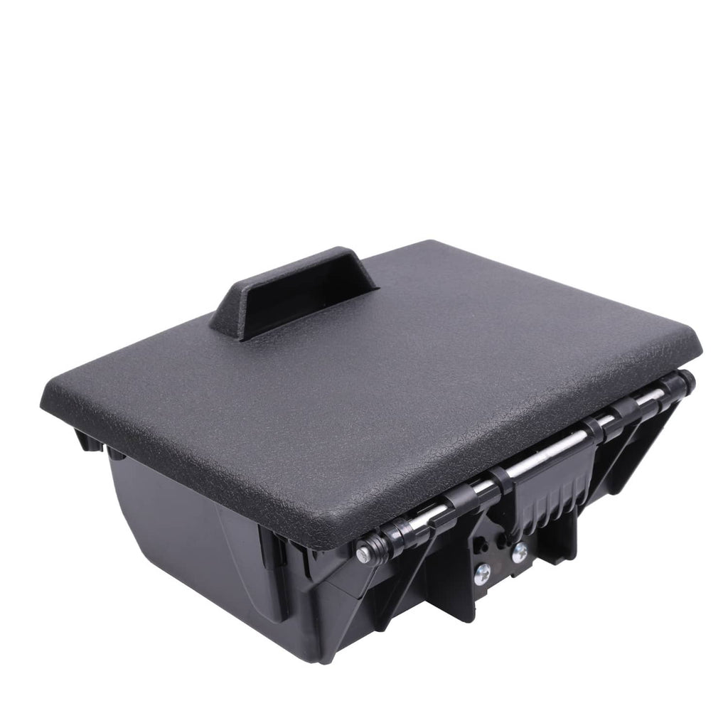 Black front dual cup holder lid with textured top and latch hardware on front module