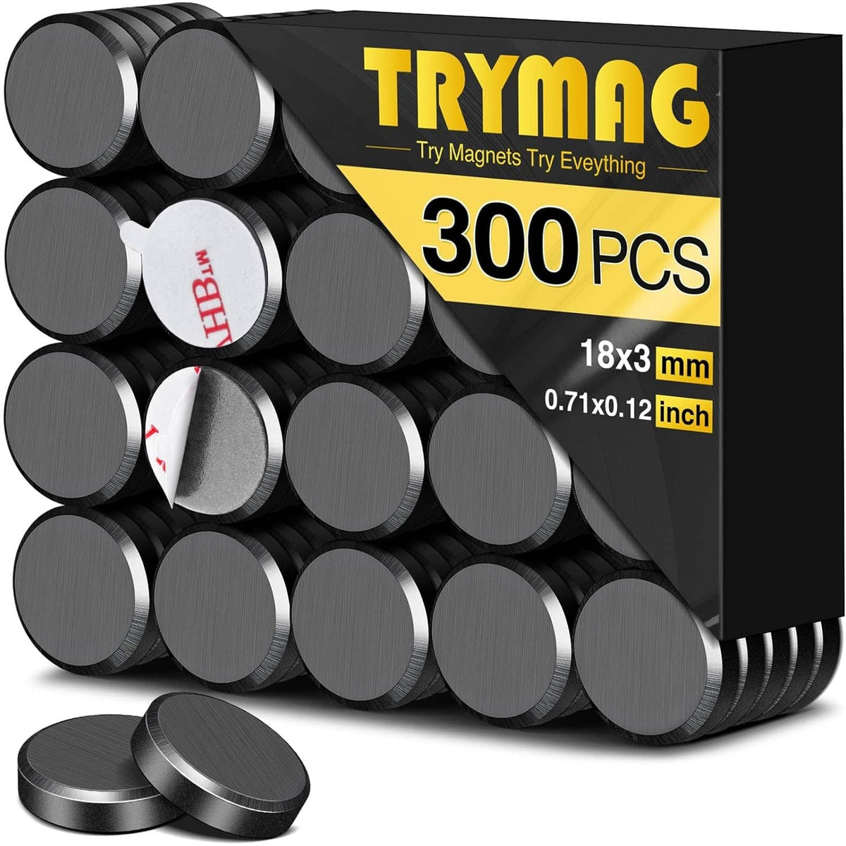 Ceramic craft magnets set, black round discs, bulk 300 pcs packaging