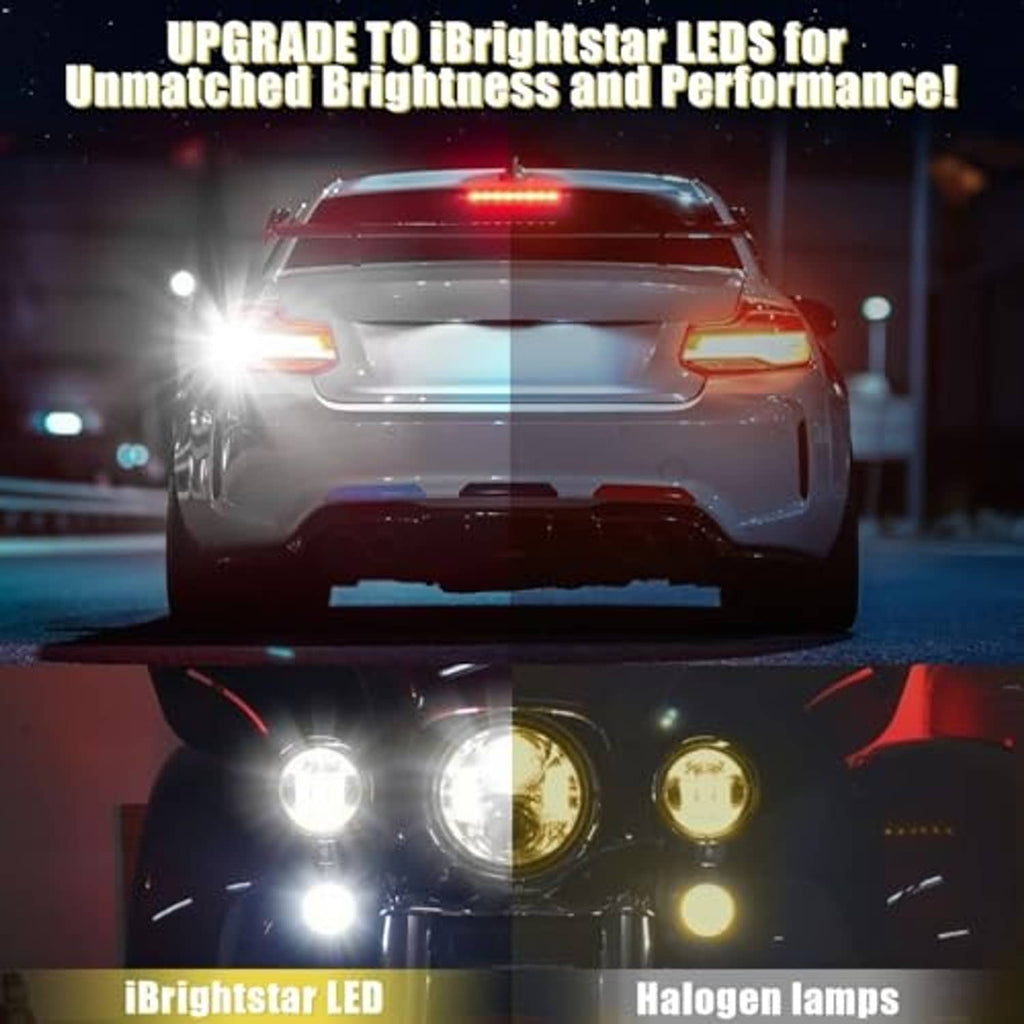 LED reverse light bulbs glowing in vehicle tail lamp area, bright white illumination