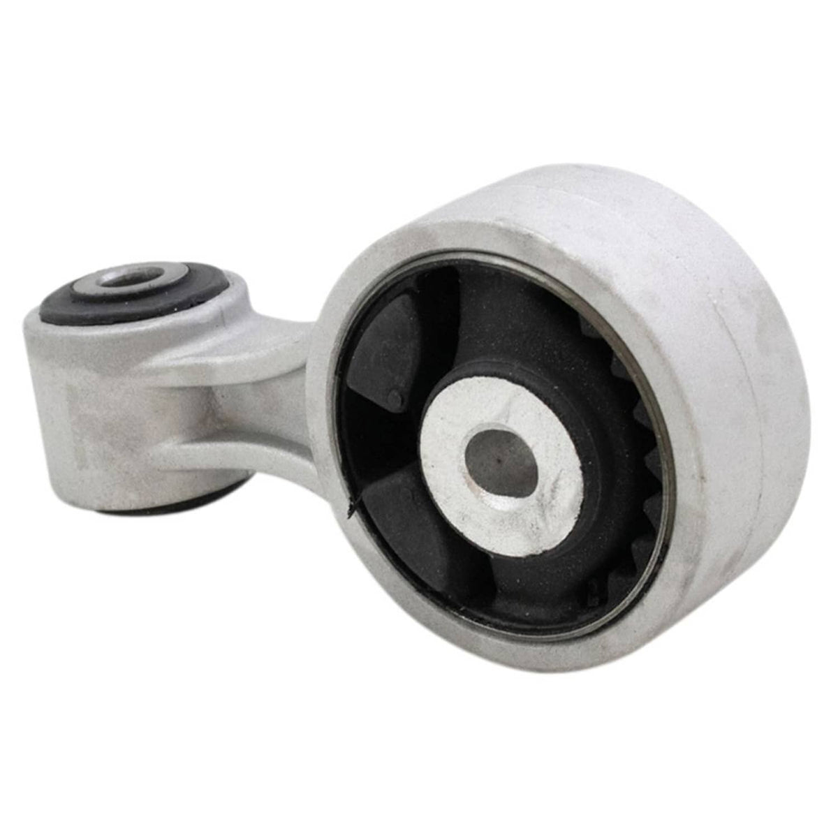 Front right engine torque strut mount with large circular bushing and small bracket