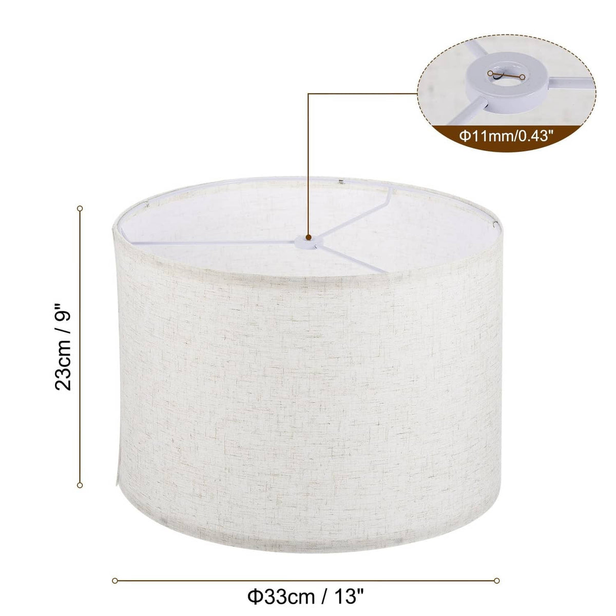 Beige linen round drum lamp shade, 13 in diameter with top socket fitting