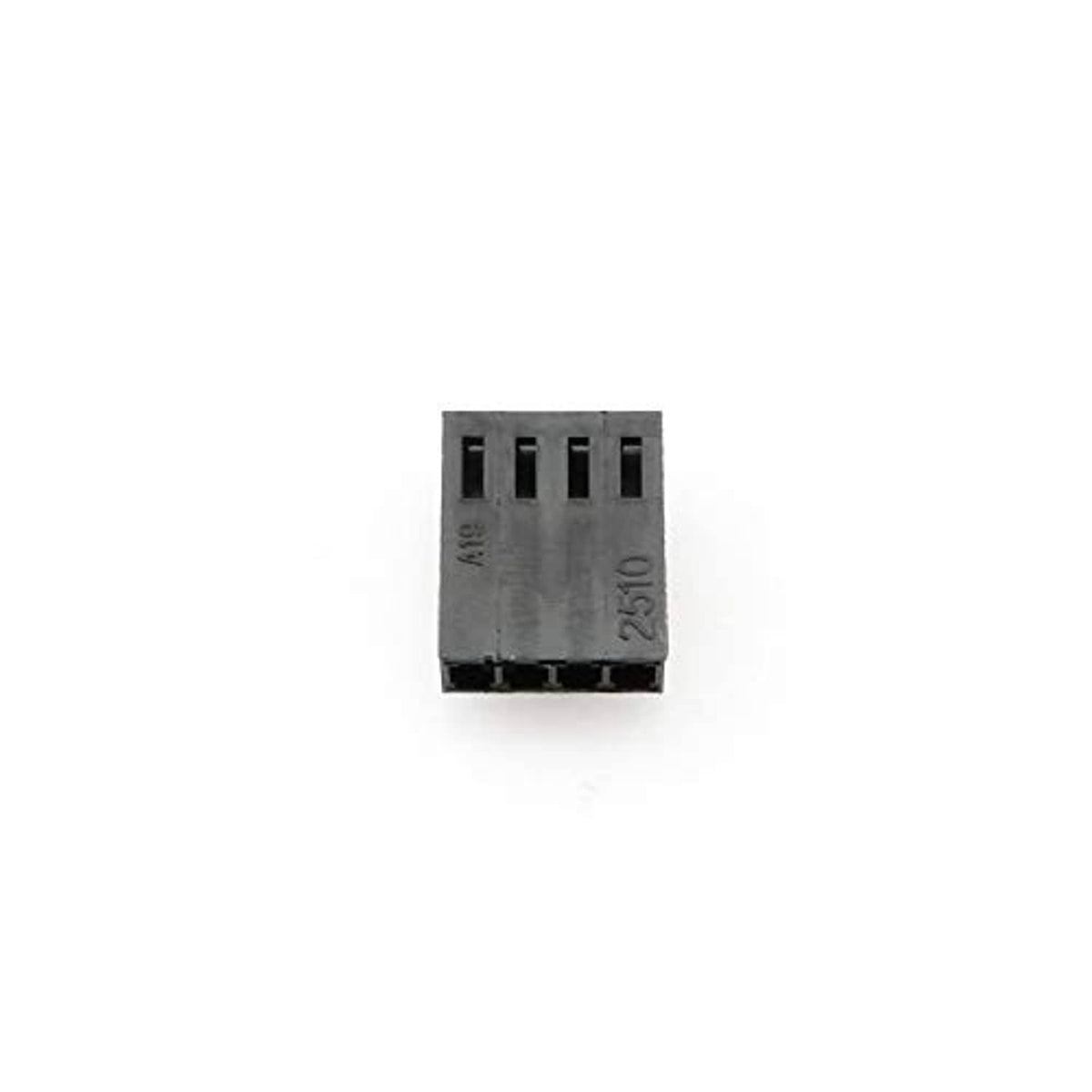 Black 4-pin plug interface with four socket holes, rear view