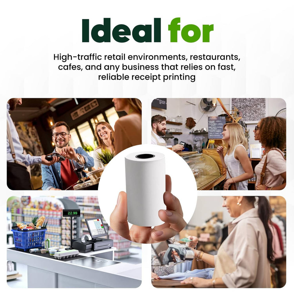 Thermal paper receipt roll held in hand for reliable checkout printing