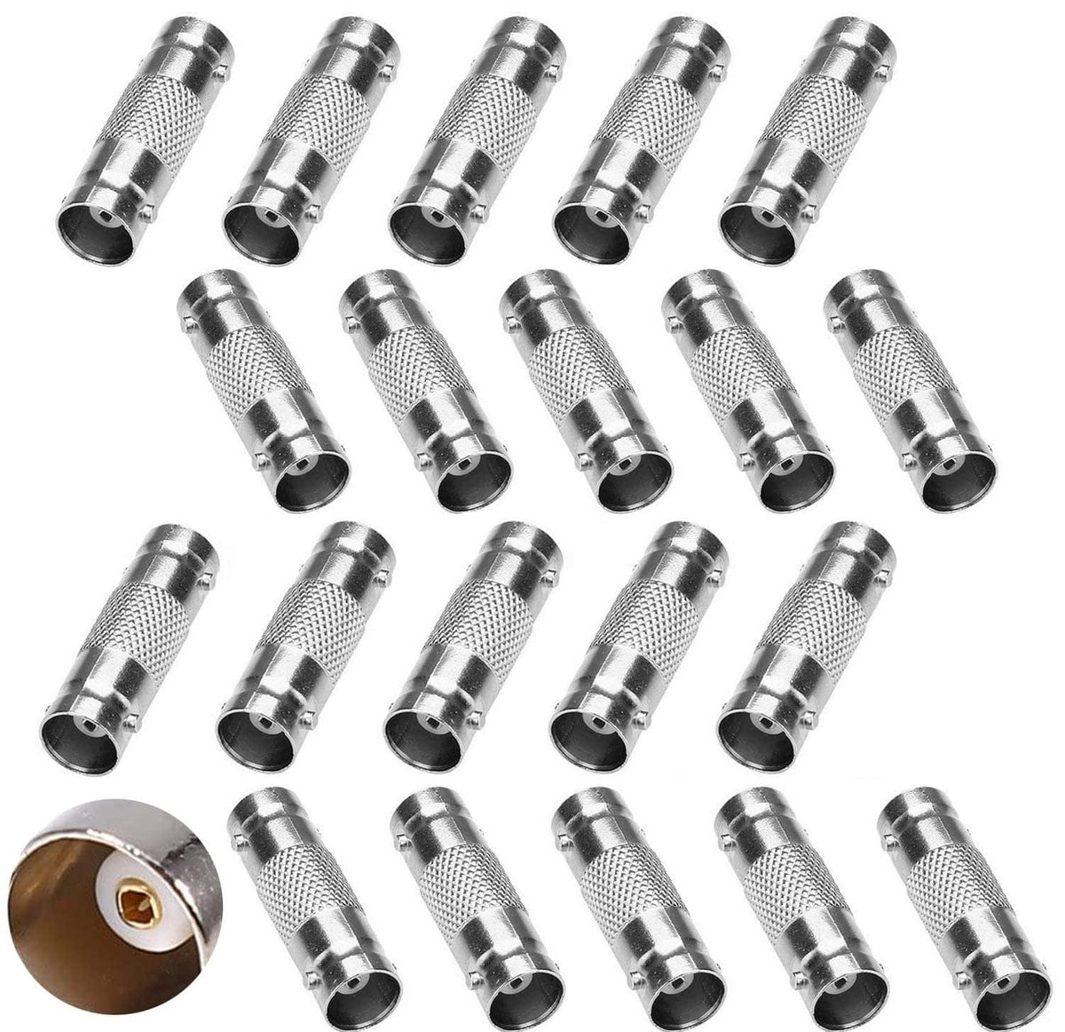 BNC barrel connectors, female-to-female set of 50 metal coax adapters