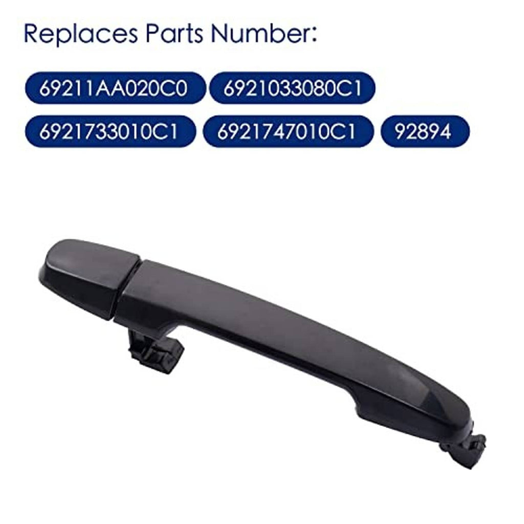 Rear exterior door handle, dark gray/black plastic with latch connection point