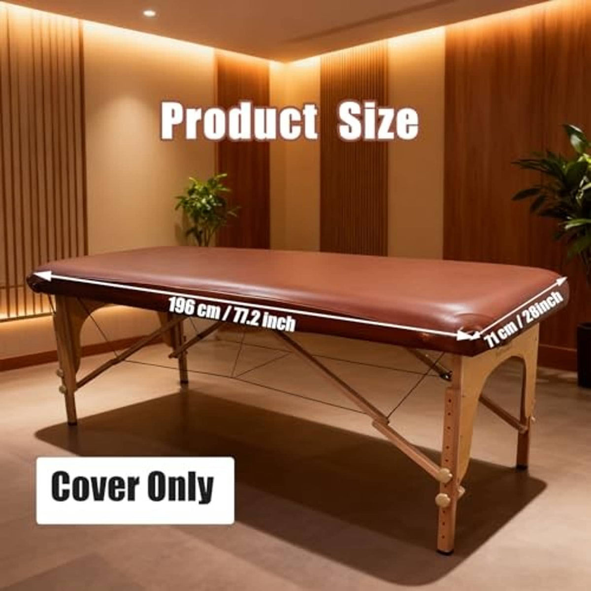 Brown PU vinyl massage table cover laid flat over a square massage bed