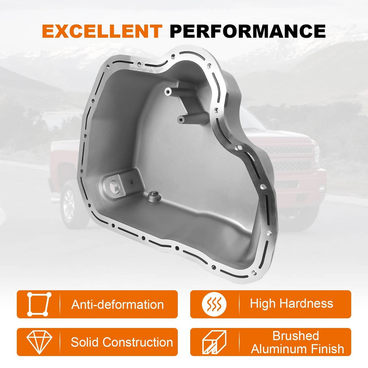 Deep oil pan with smooth silver interior and bolt points, durable replacement pan