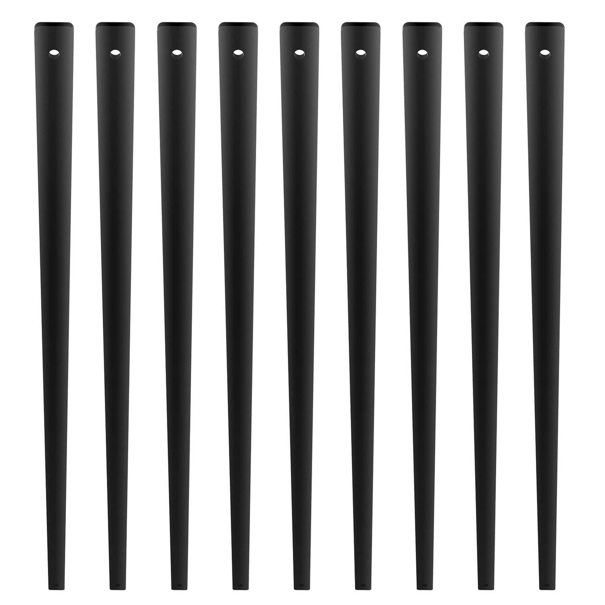 Set of matte black aluminum deck baluster spindles with mounting holes