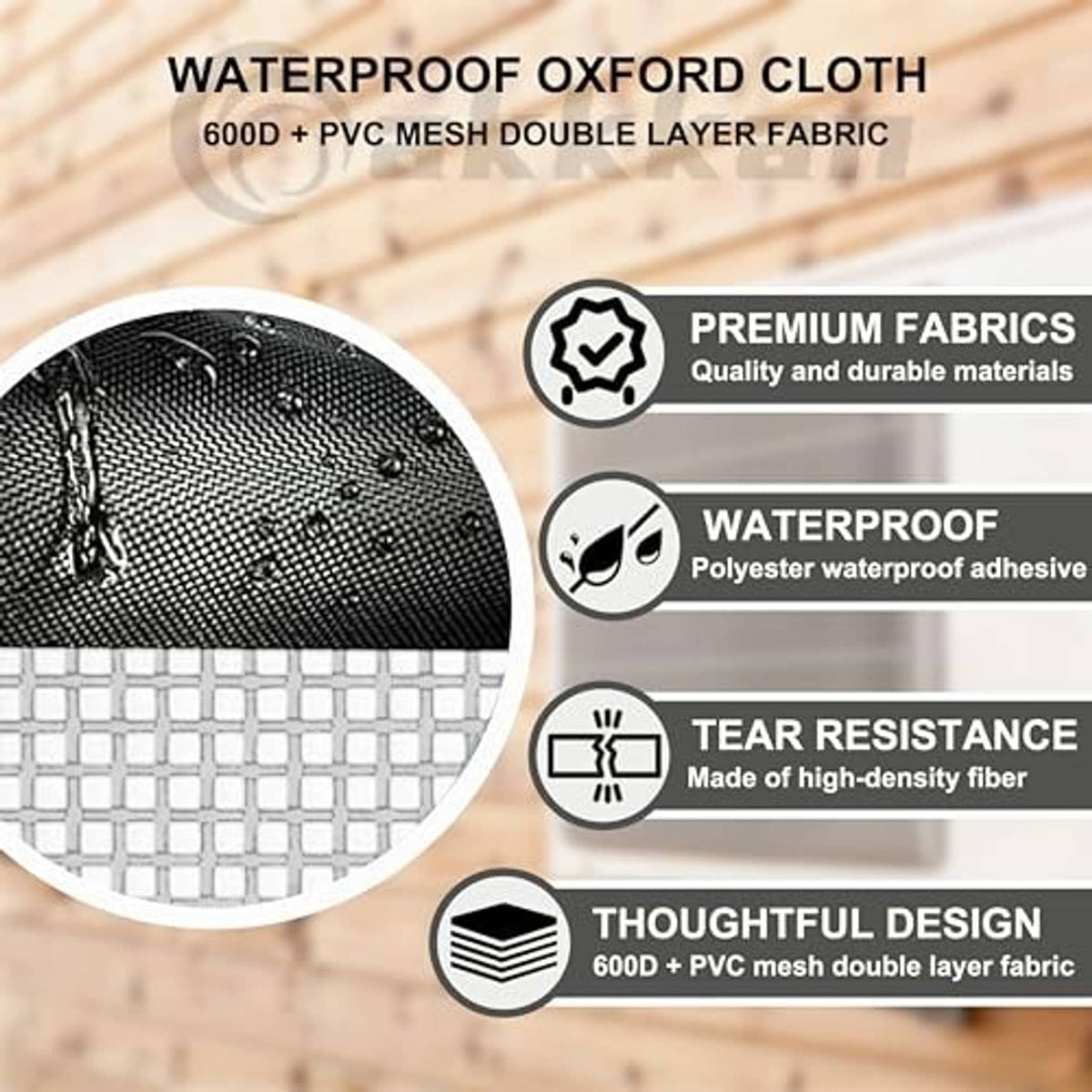Dark woven fabric panel for mini split AC cover, water-resistant mesh texture.