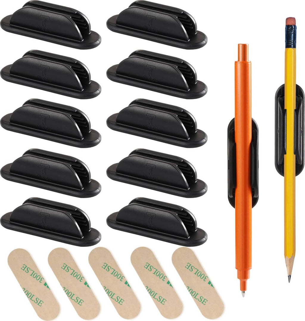 Black silicone adhesive pencil holders, set of 10, with self-stick backing
