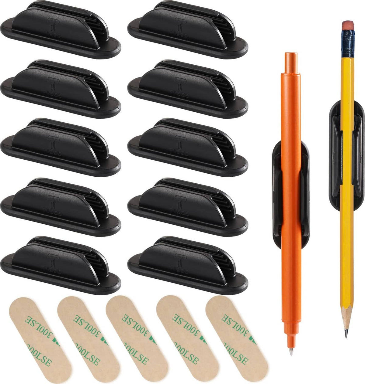Black silicone adhesive pencil holders, set of 10, with self-stick backing