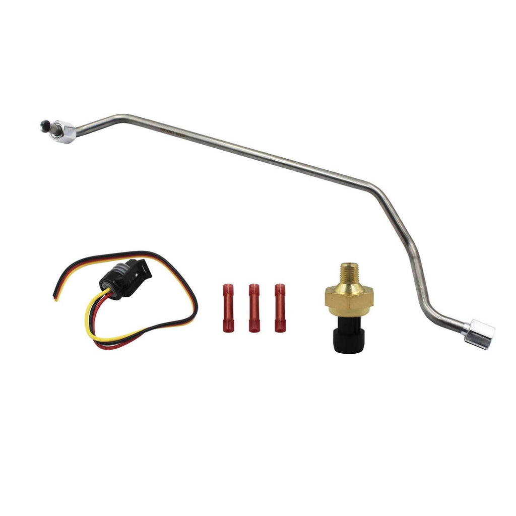 Exhaust back pressure sensor replacement tube with electrical connector, brass sensor, red seals
