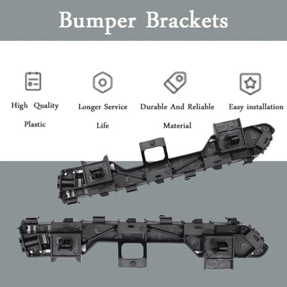 Black bumper bracket, two rails with block mounts and center rectangular cutout