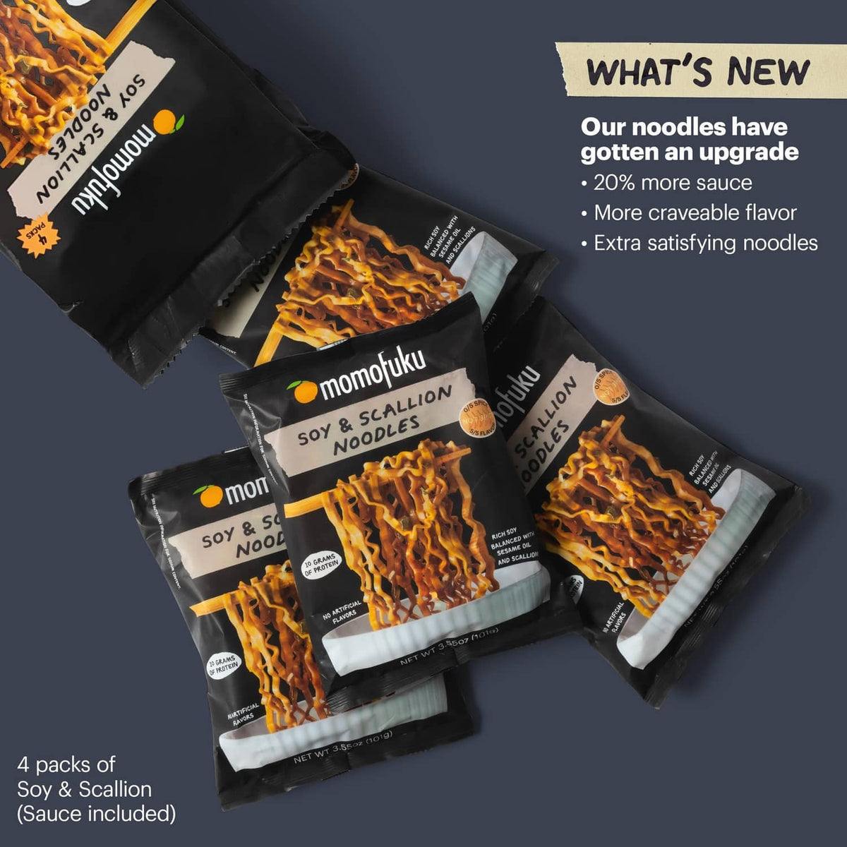 Soy and scallion ramen noodle packets in a multi-pack
