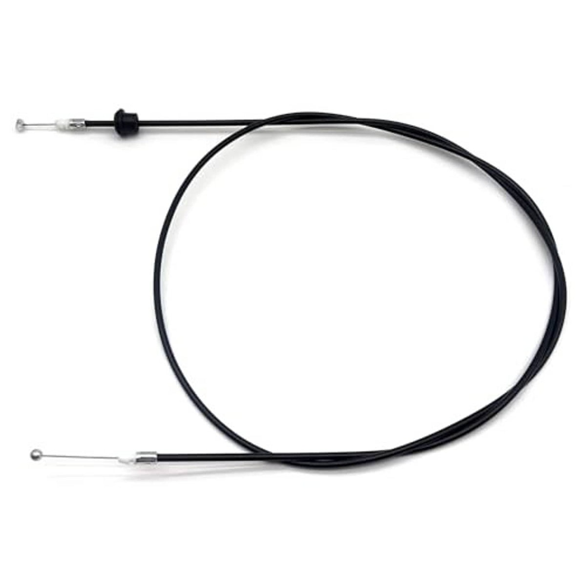 Black hood release control cable with two metal cable ends and a black stop piece