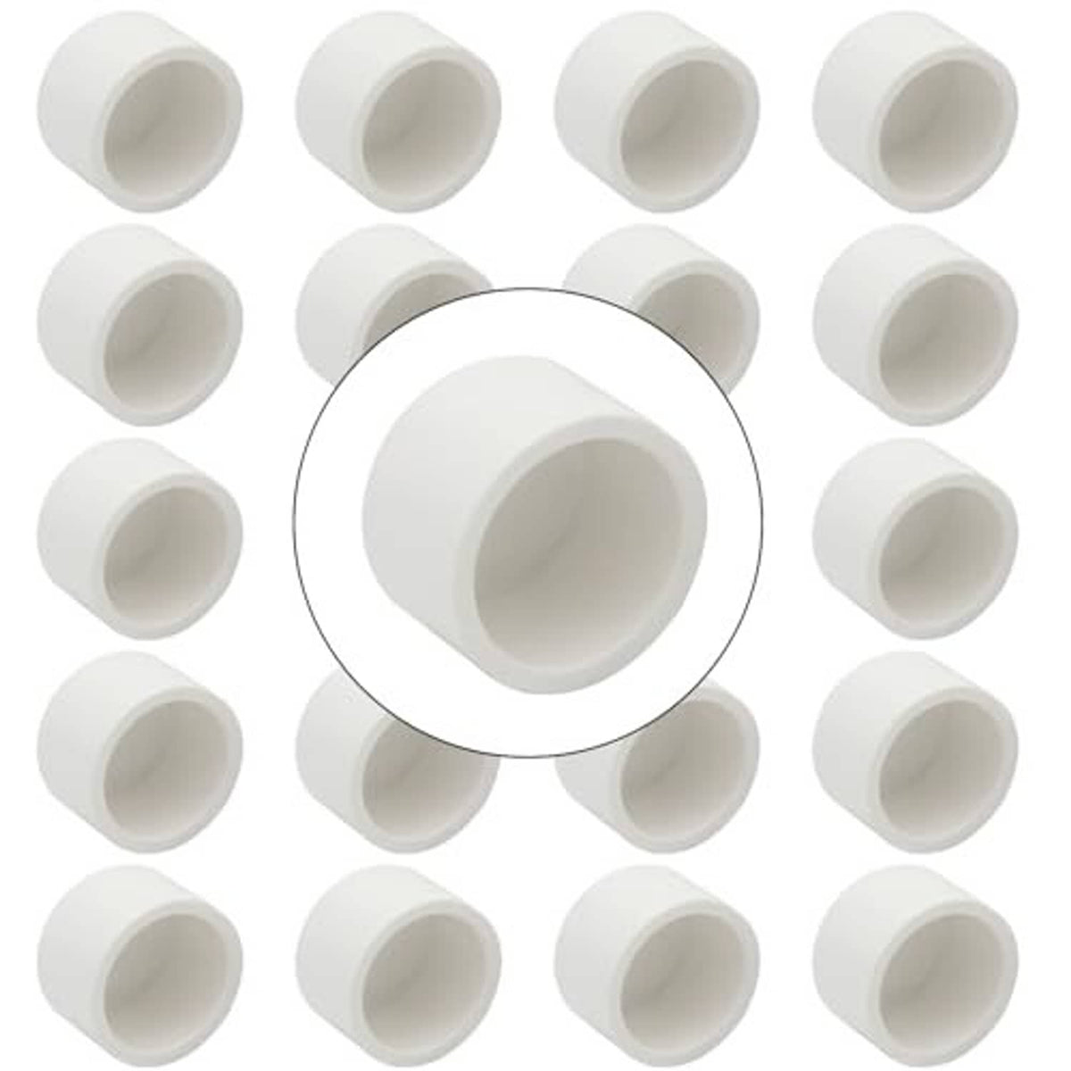 White PVC pipe end caps bundle, cylindrical slip-on socket adapter fittings