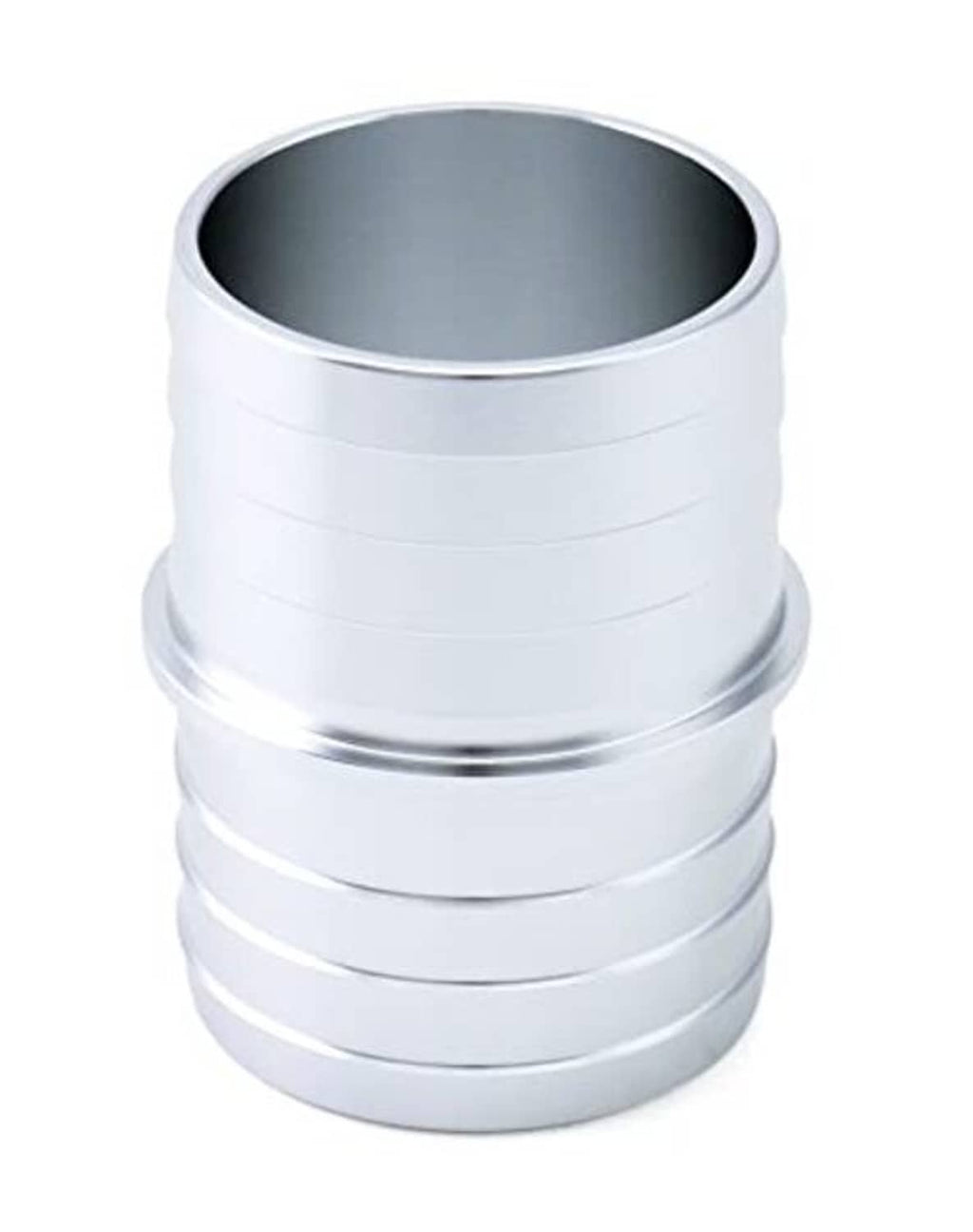 Aluminum alloy hose barbed fitting, straight ribbed sleeve with flared inlet