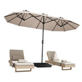 Rectangle patio umbrella with base, beige canopy and black steel frame
