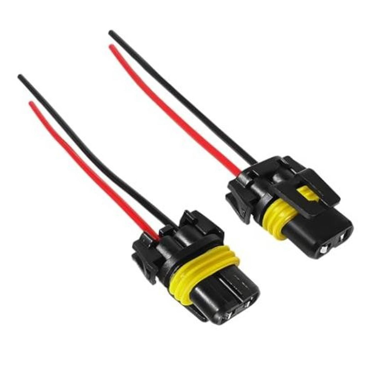 Headlight wiring harness female adapter plugs, 2-pack with red and black wires