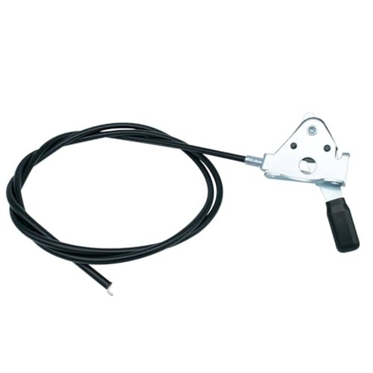 Throttle control cable with silver lever plate and black handle grip, coiled wire