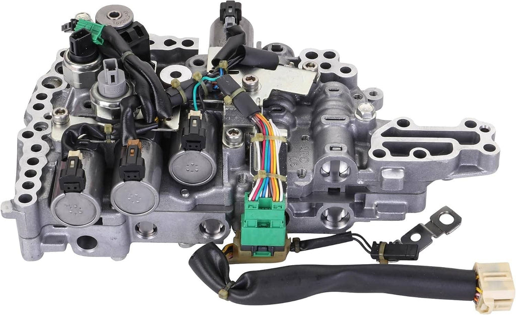 CVT transmission valve body assembly with multiple solenoids, wiring harness, and connectors