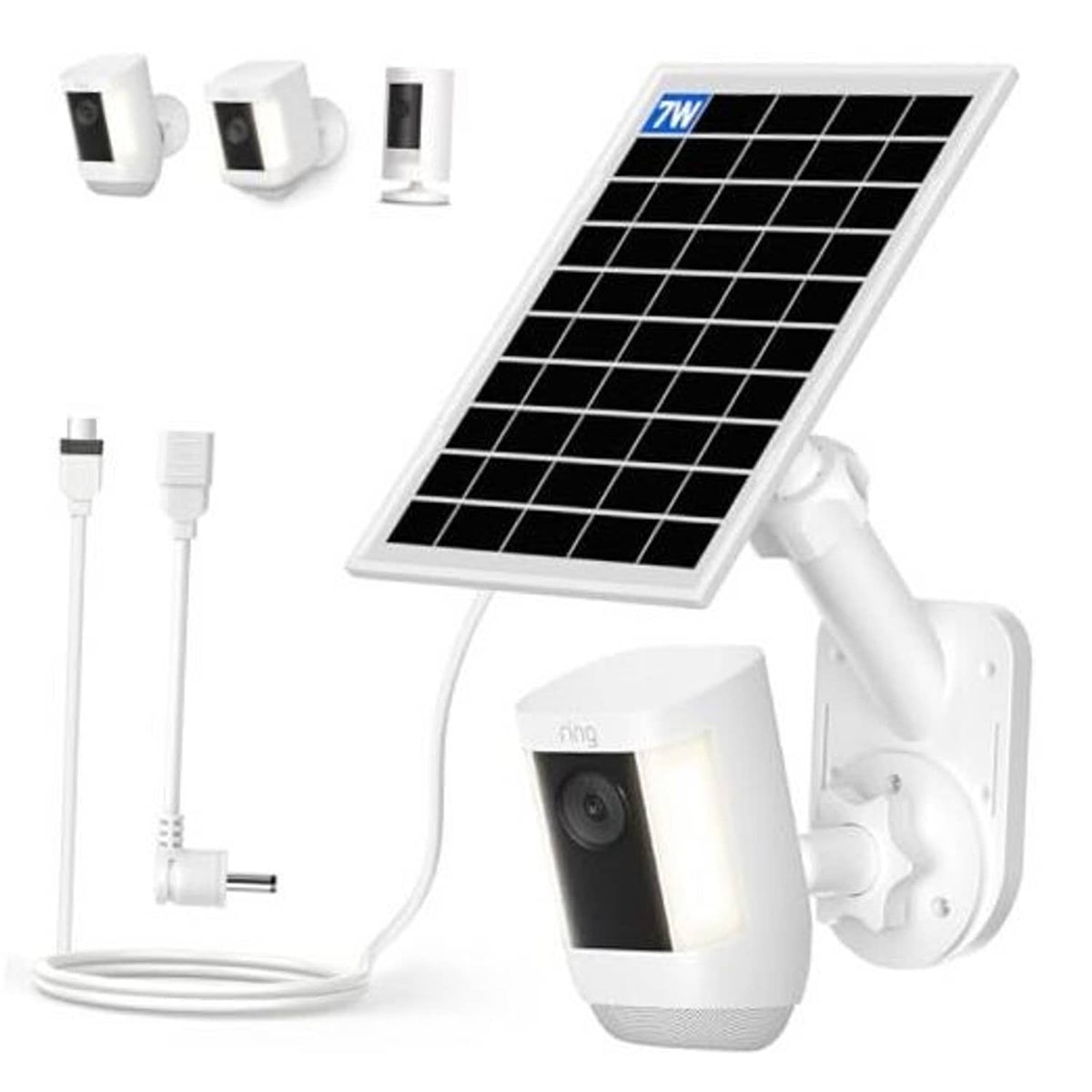 7W solar panel charger with wall mount for Ring outdoor camera, cable included
