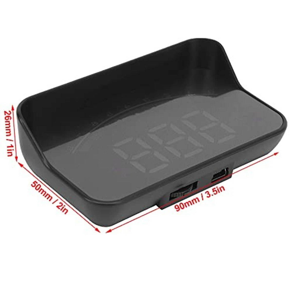 Black HUD projector base with curved top, gray screen lens, and side ports