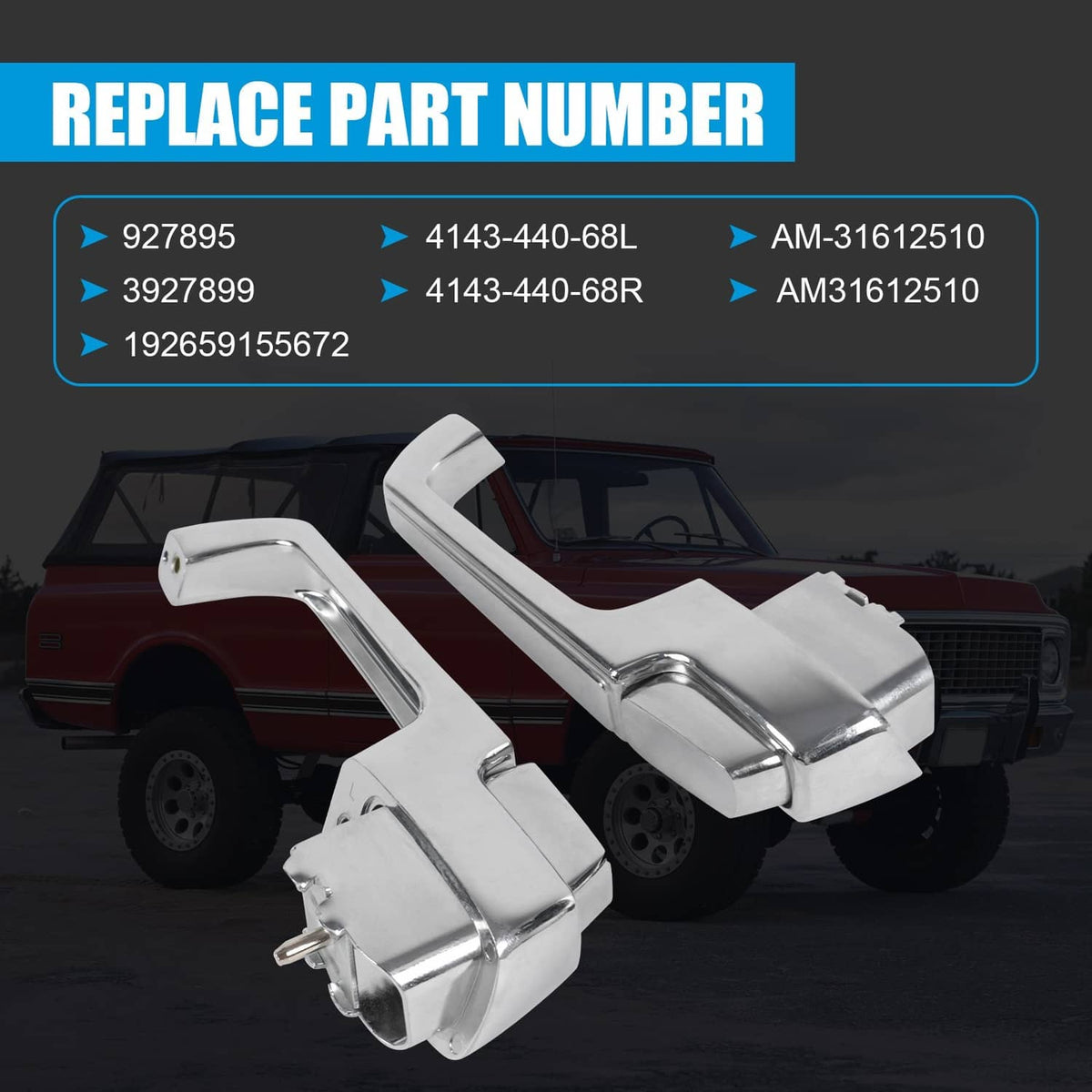 Chrome outside door handle pair with lever-style grip and mounting plates