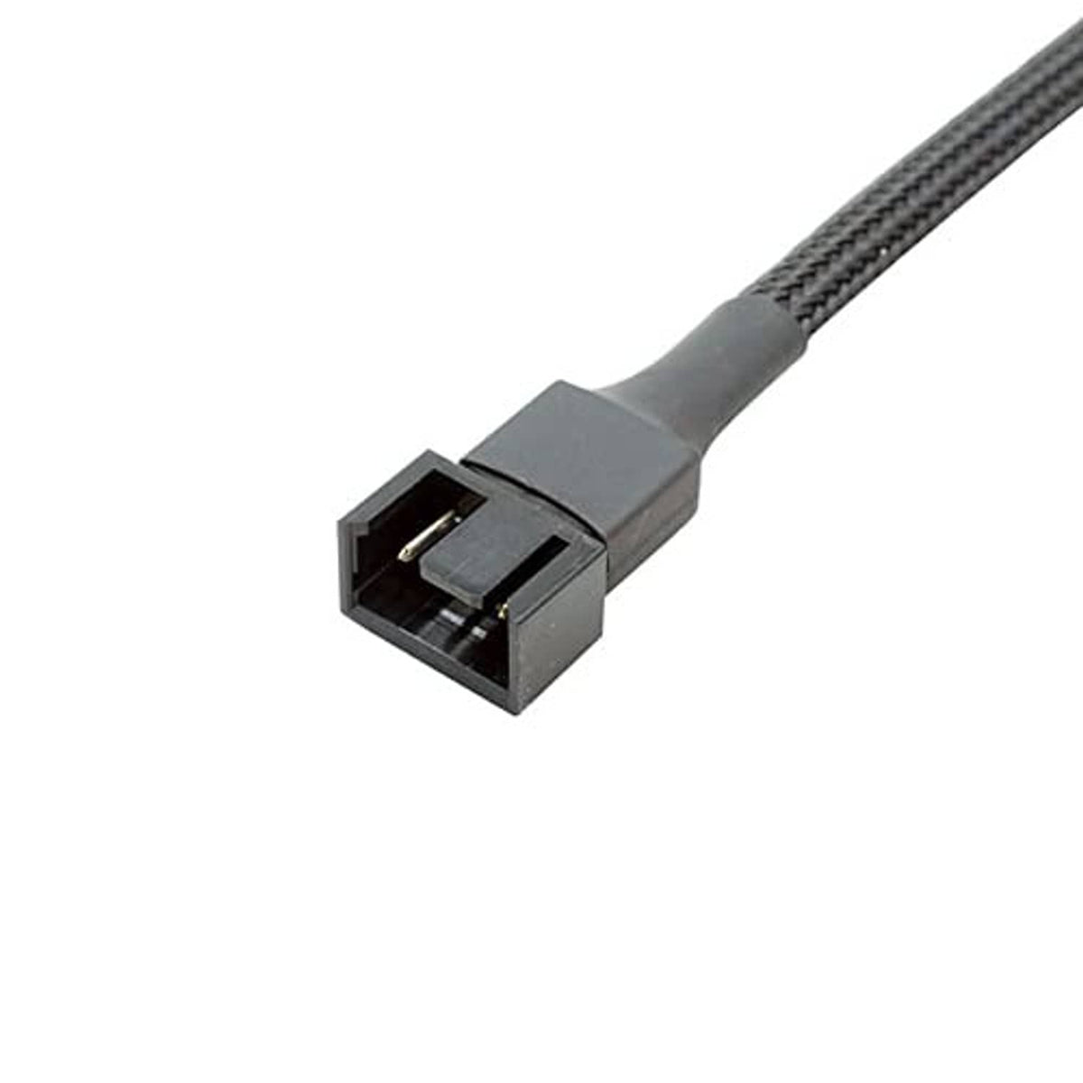 4-pin PWM fan splitter cable with keyed 4-pin socket and black braided cable