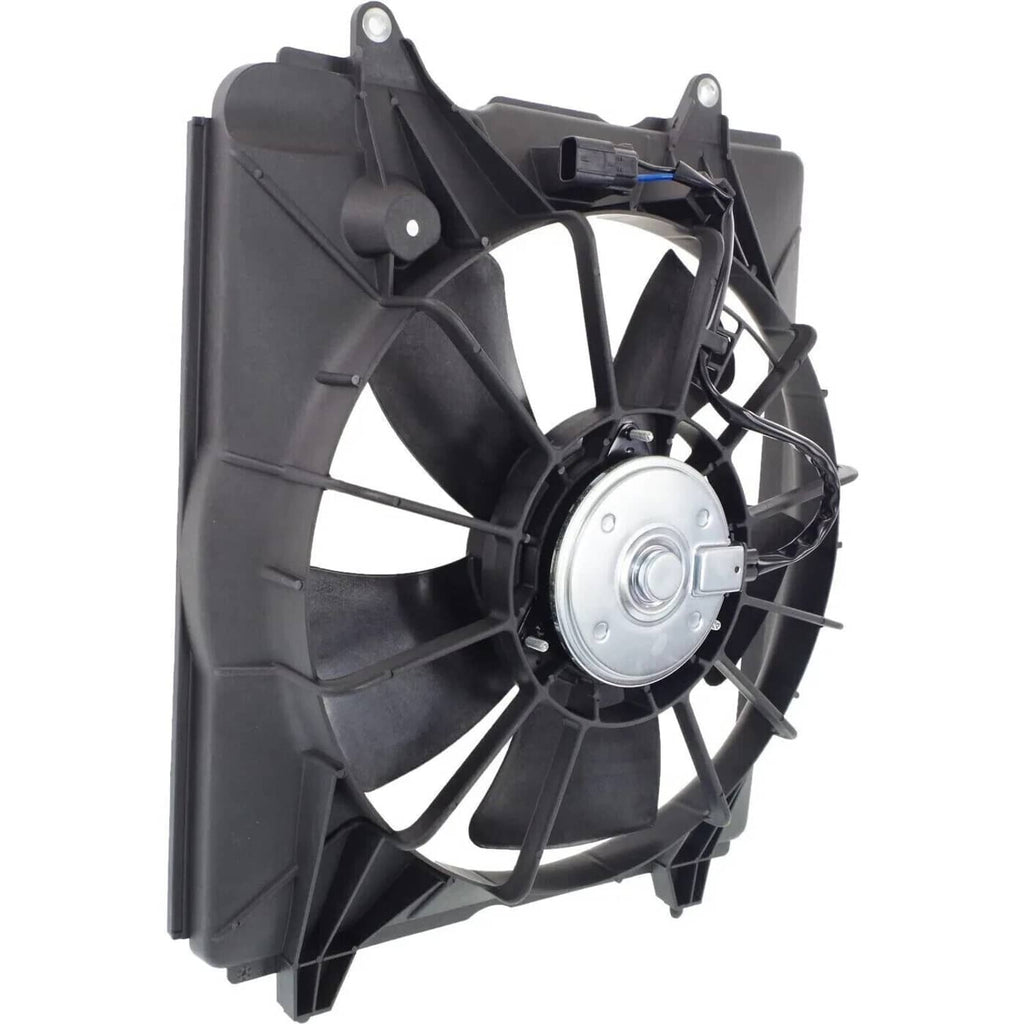 Radiator cooling fan assembly, black housing with multi-blade fan and motor