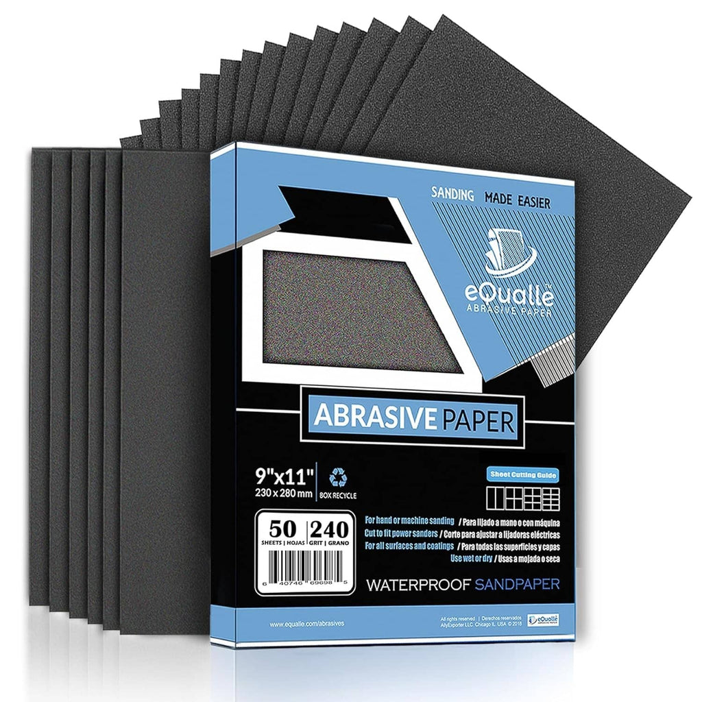 Black 240-grit waterproof sandpaper sheets, 50 pack, 9x11 in