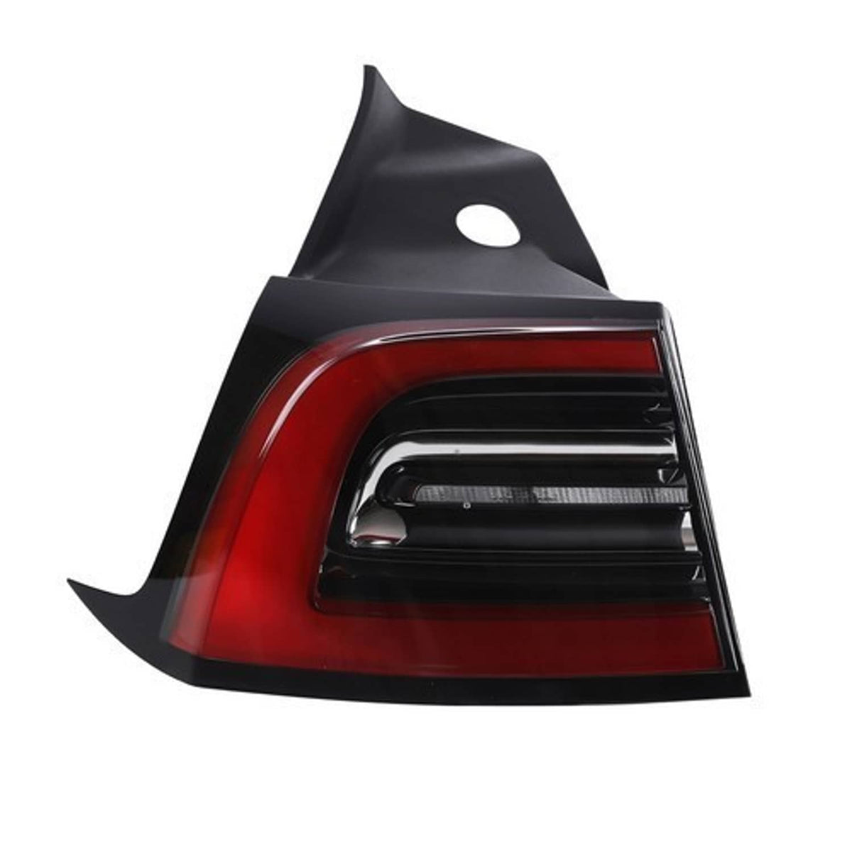 Left LED tail light assembly, red lens with black housing, rear driver side