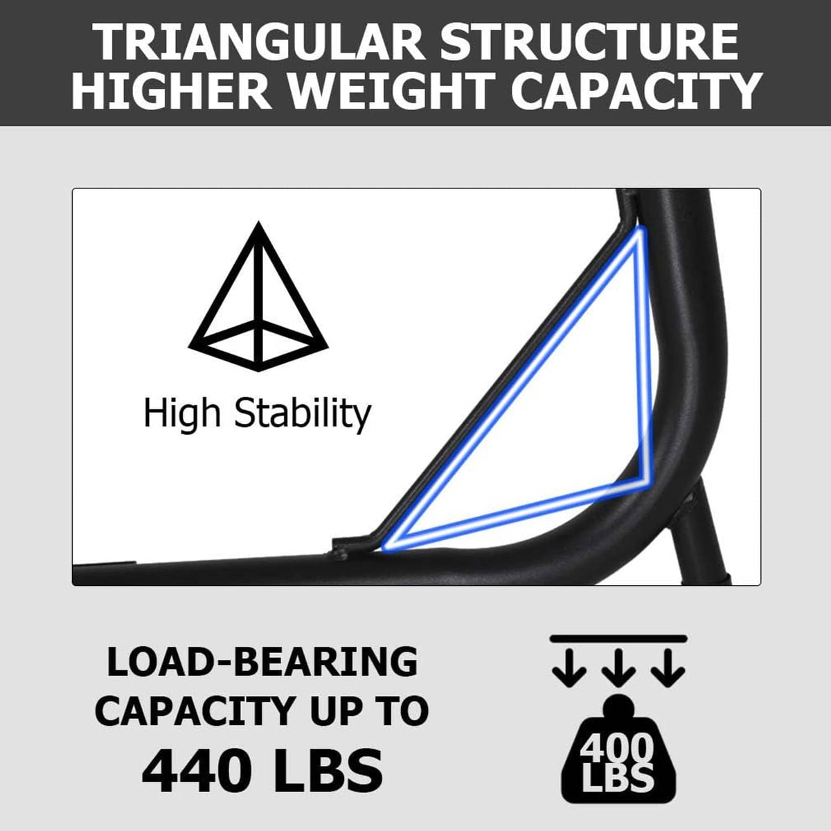 Hammock chair stand with triangular support structure for added stability