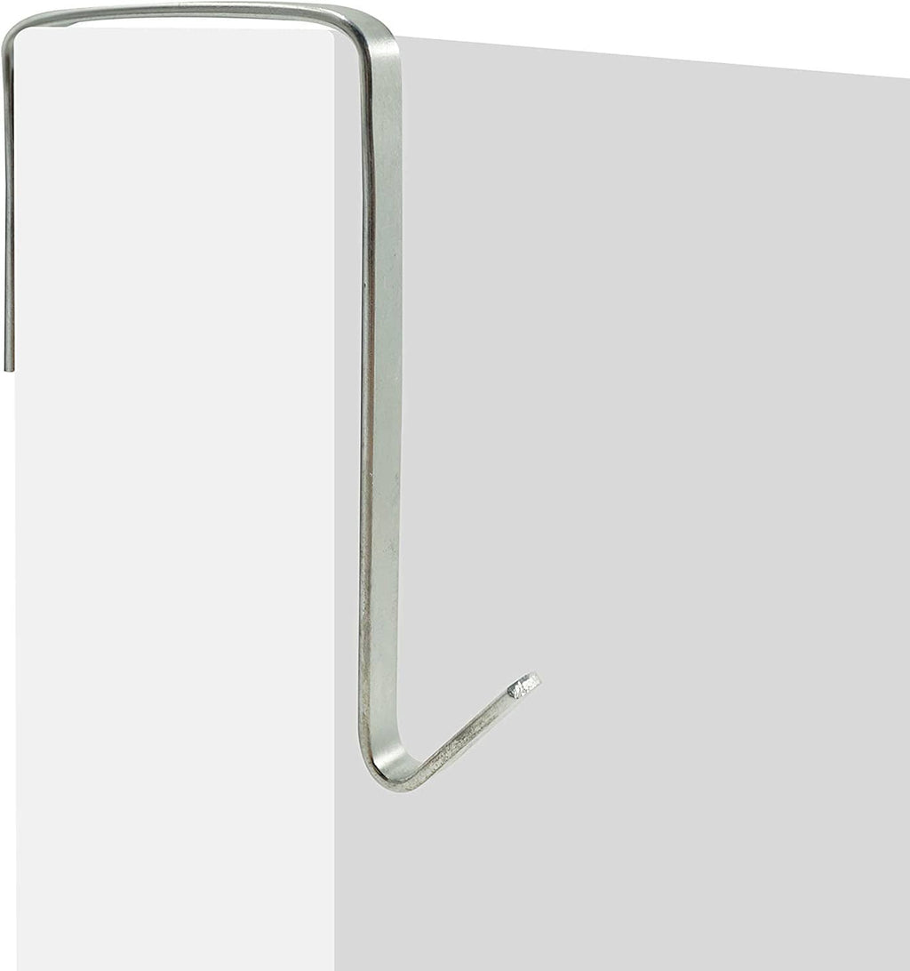 Over-the-door metal hook hanger with curved hook end and open U-shaped frame